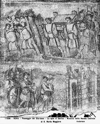 De geschiedenis van Jozua: De oversteek van de Jordaan en de spionnen naar Jericho, uit het centrale schip